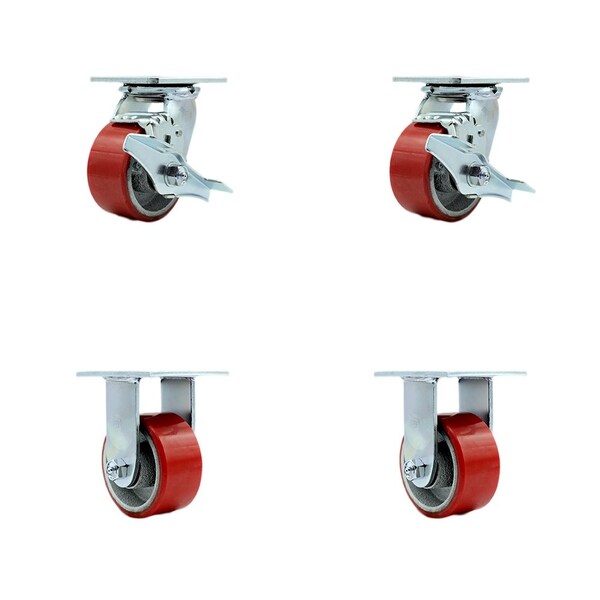 Service Caster Tool Box Caster Wheel Set 4'' Red Poly on Cast Iron Swivel Casters, 4PK TOOL-SCC-30CS420-PUB-RS-TLB-2-R-2 - main
